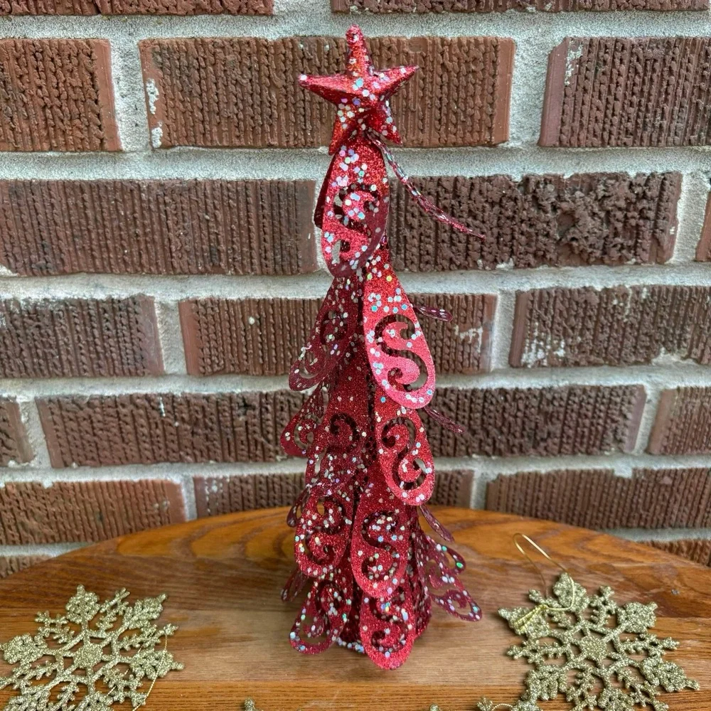 Christmas ornament bundle Red and gold Doves Snow flakes and Tree topper 9 pc